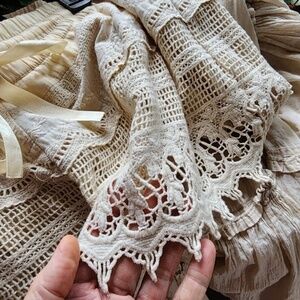 Vintage Boho Maxi Skirt Handcrafted Patchwork Upcycled Antique Lace Cotton